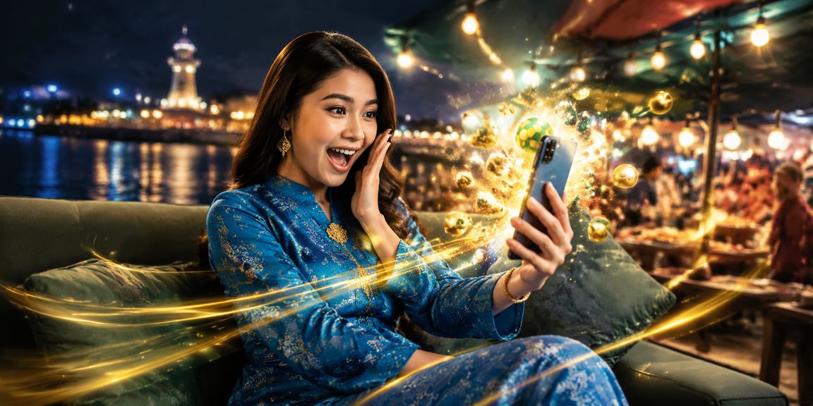 Pengguna Malaysia berpakaian baju kurung menggunakan platform pertaruhan dalam talian